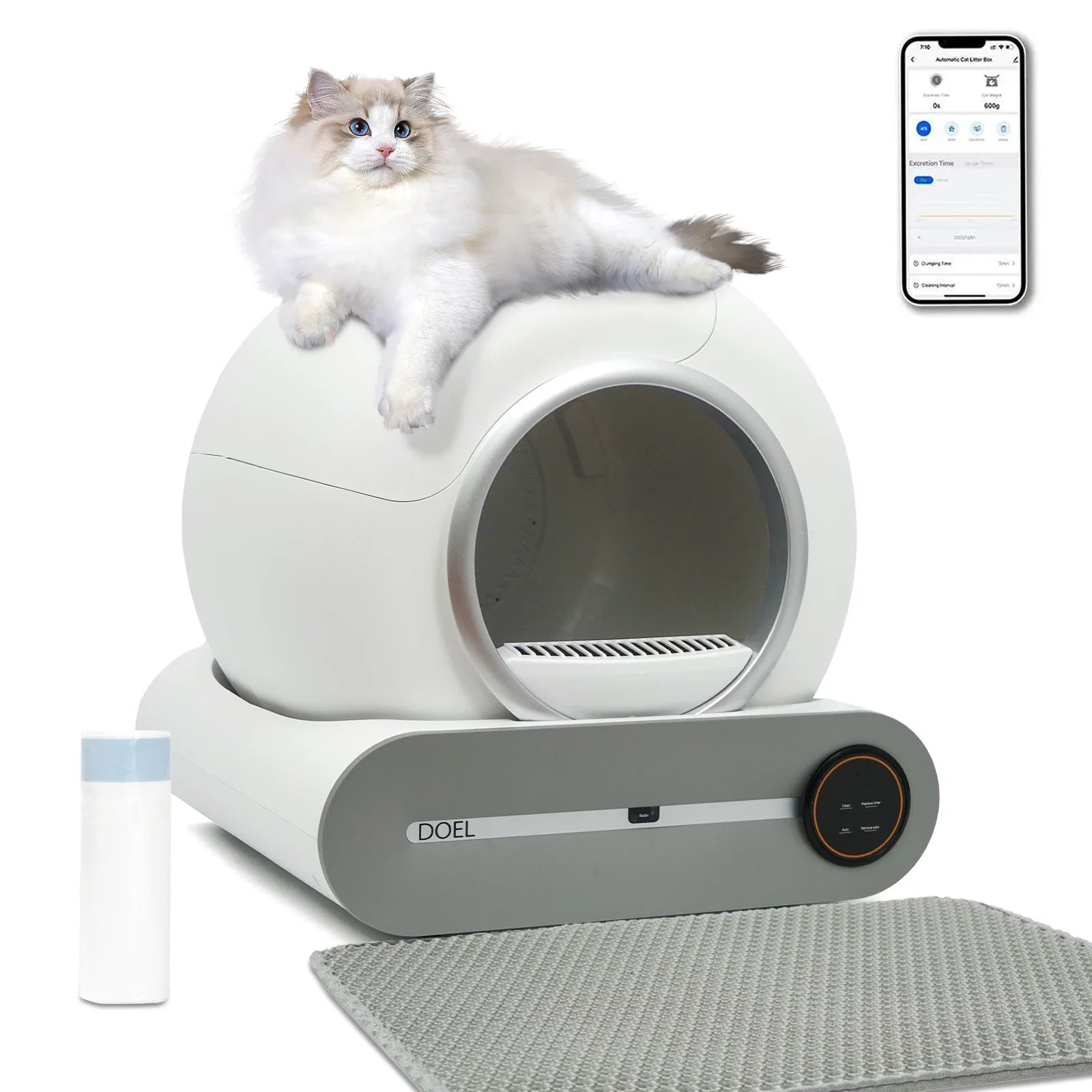 Self-Cleaning Cat Litter Box 65L Automatic Smart Cat Toilet with App Control 2.4GHz Wi‑Fi, Trash Bag & Litter Mat