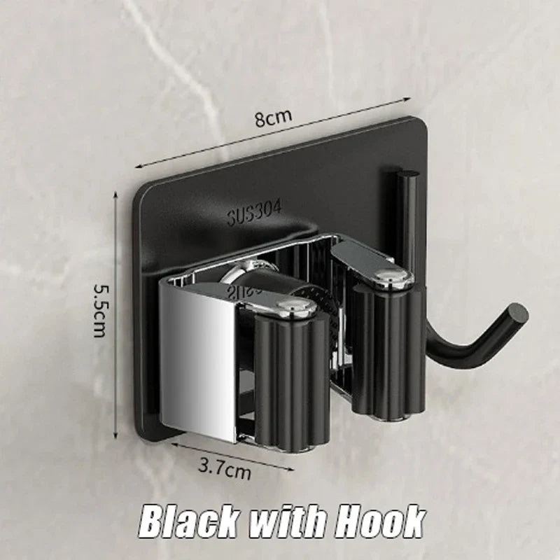 1-3 Pack Stainless Steel Nail-Free Wall Mounted Mop & Broom Holder Waterproof Bathroom Storage Rack