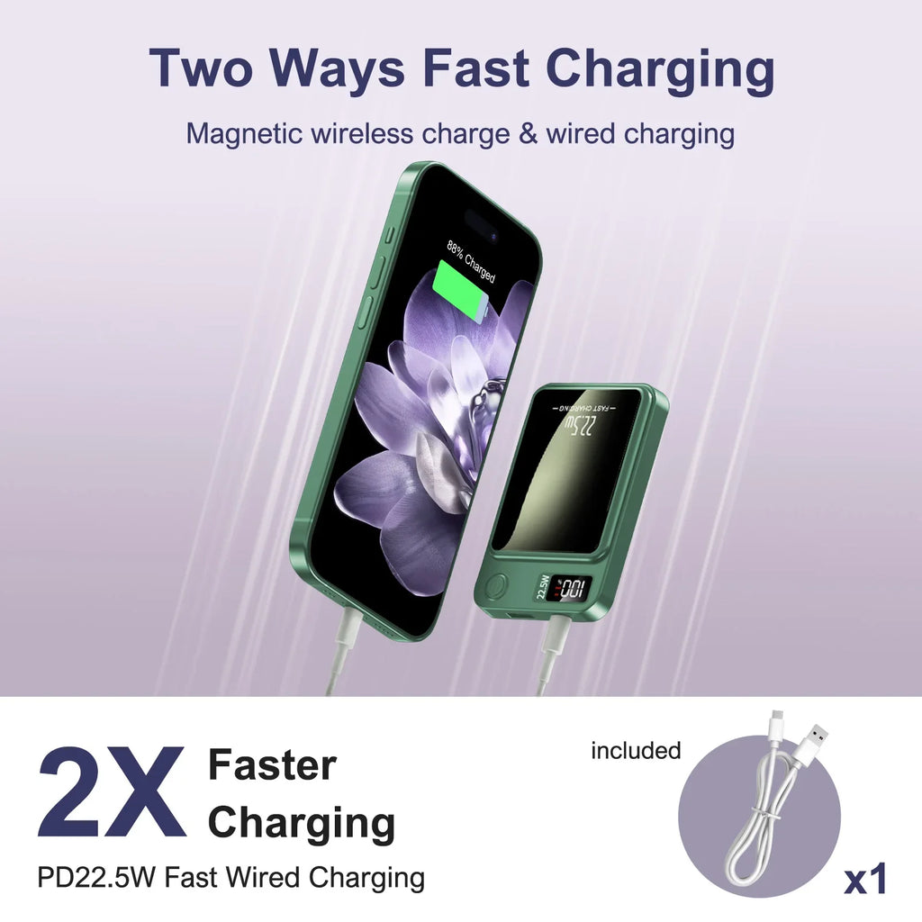 10000mAh Magnetic Wireless Power Bank 22.5W PD Fast Charger MagSafe‑Compatible Portable Battery Pack for iPhone & AirPods