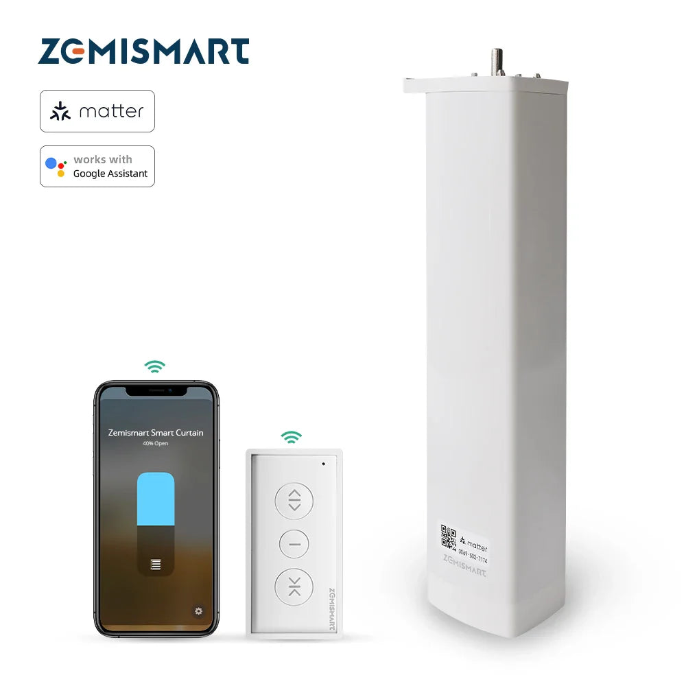 Matter & Thread Smart Curtain Motor — App Control for Google Home, SmartThings & Siri | RF Remote, Automatic Curtain System