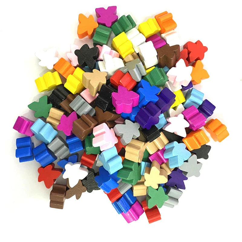 100 Wooden Meeples 16mm (0.63 in) 14-Color Board Game Pawns Replacement Set