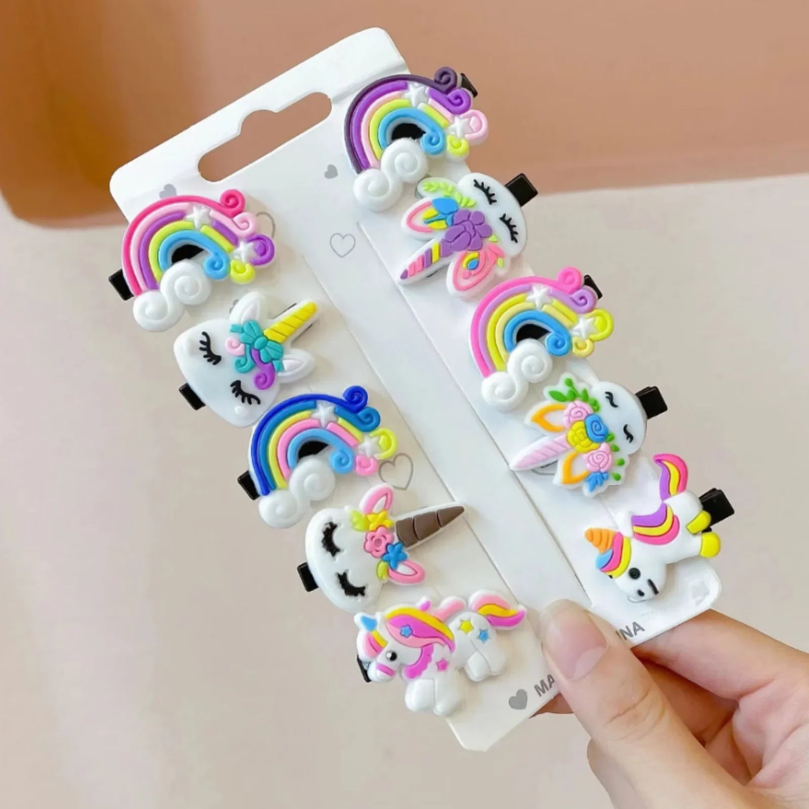 10-Pack Cute Cartoon Unicorn & Ice Cream Hair Clips for Girls, Kids Barrettes Hairpins, Fashion Hair Accessories