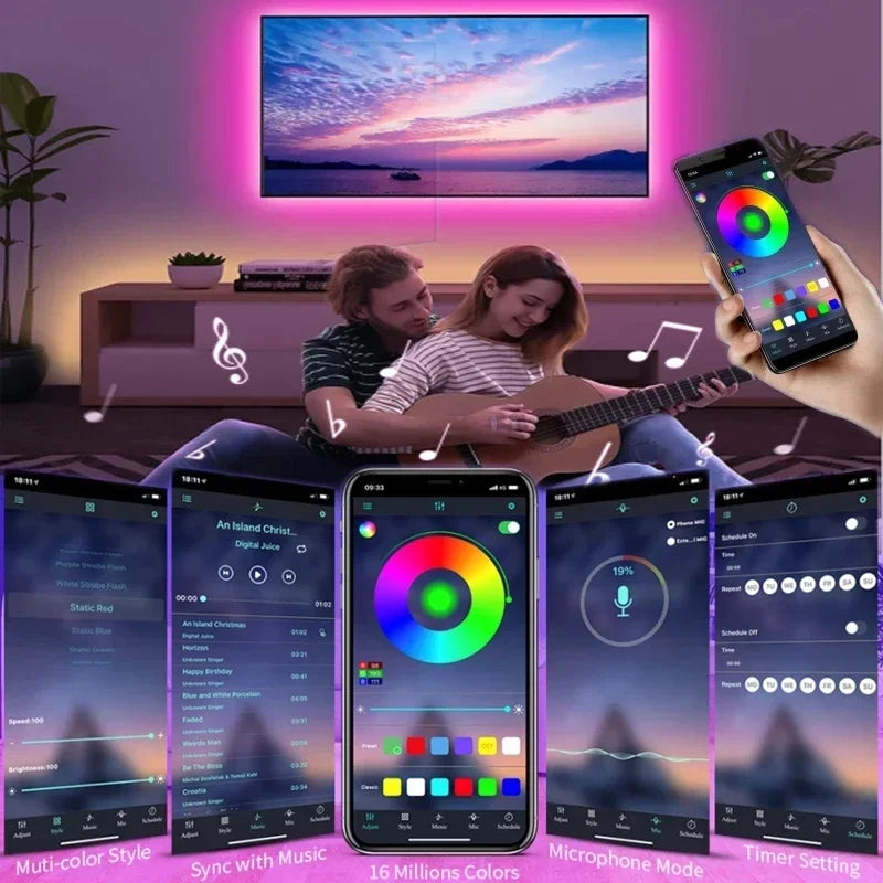 5050 USB 5V RGB LED Strip Light – Bluetooth & WiFi App + Remote Controlled Flexible Tape for TV Backlight, Room and Party Lighting
