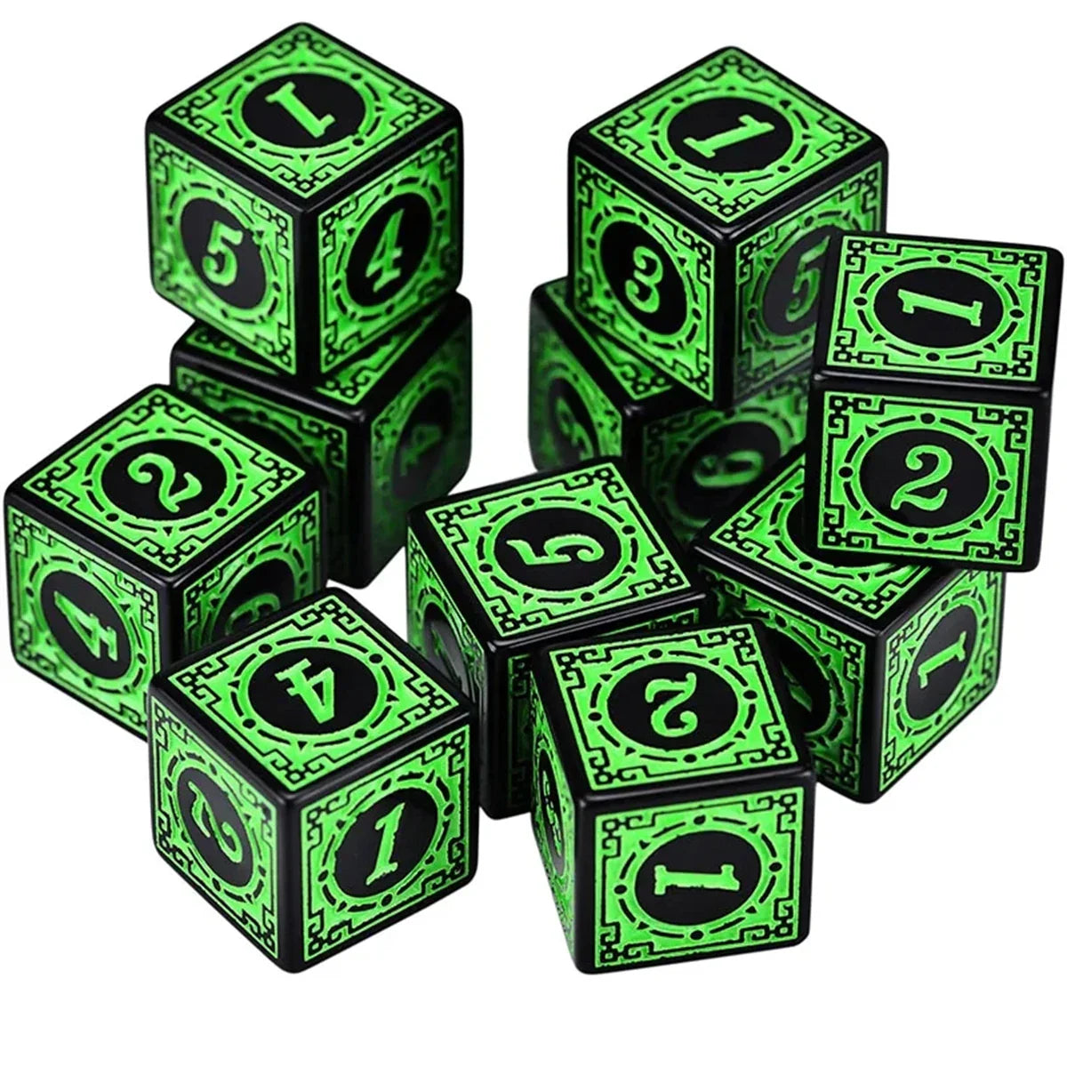 10-Piece Acrylic D6 Dice Set 16mm (0.63 in) – Carved Six-Sided Game Dice for RPG, Dungeons & Dragons & Board Games