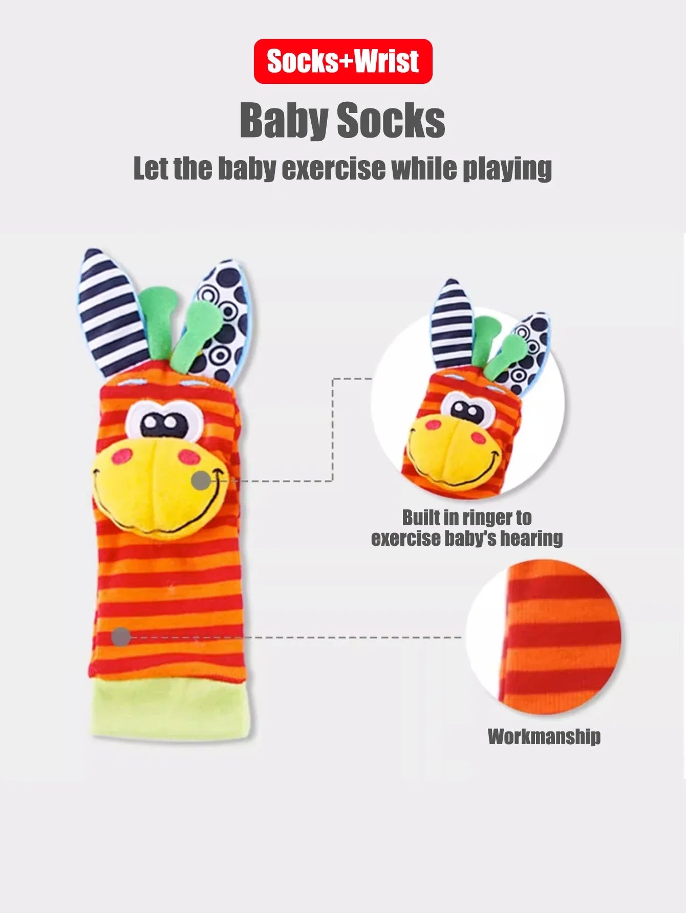 4-Pack Baby Wrist Rattle Socks – Infant Sensory Toy Socks 0-12 Months Unisex