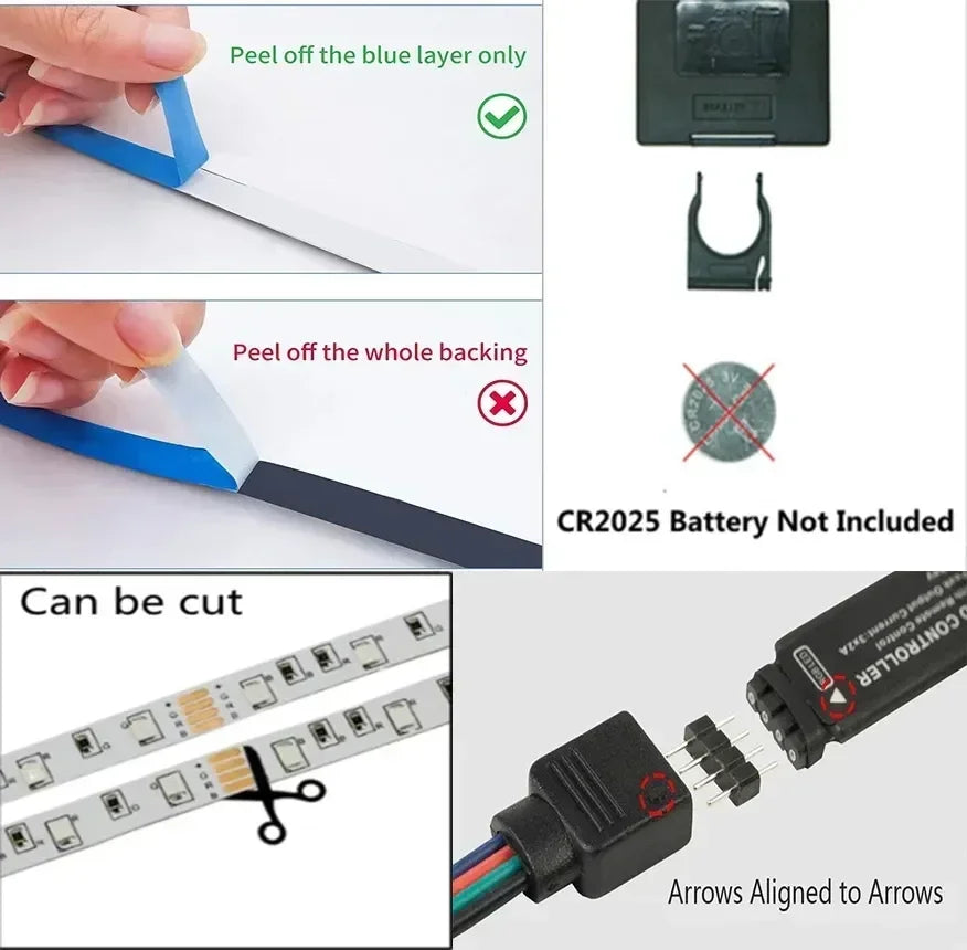 RGB LED Strip Light 5050 SMD USB 5V – Bluetooth, WiFi & IR Remote, 1m–30m (3.3ft–98.4ft) Backlight for TV Bedroom Living Room