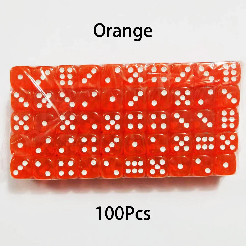 100-Pack 6-Sided Dice 14mm D6 Acrylic Rounded-Edge Transparent Dice for Board Games & DnD