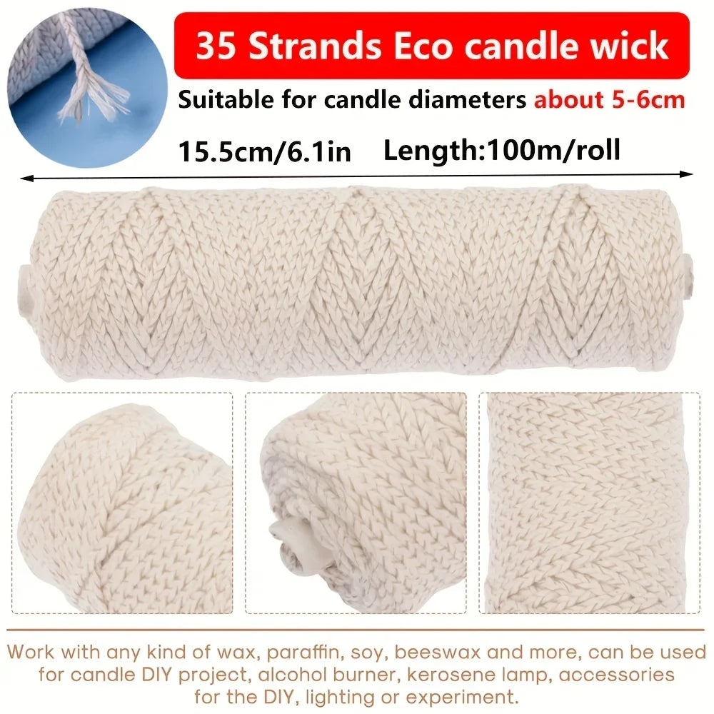 100 m (328 ft) Cotton Candle Wick Roll – Eco-Friendly Square Braided Wicks for DIY Candle Making & Handmade Candles