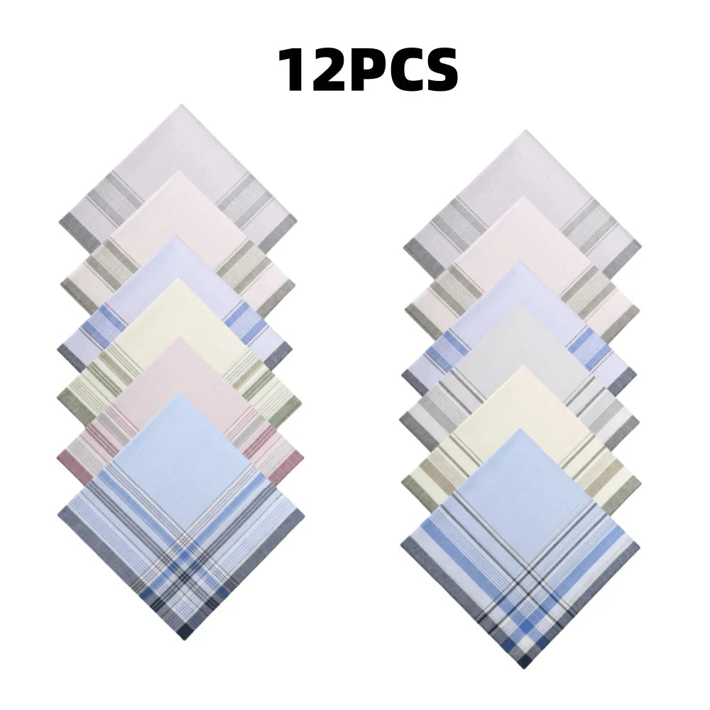 10–18 Pack Retro Cotton Handkerchiefs for Men & Elders — 14.9 in (38 cm) Striped Square Handkerchiefs, Assorted Colors