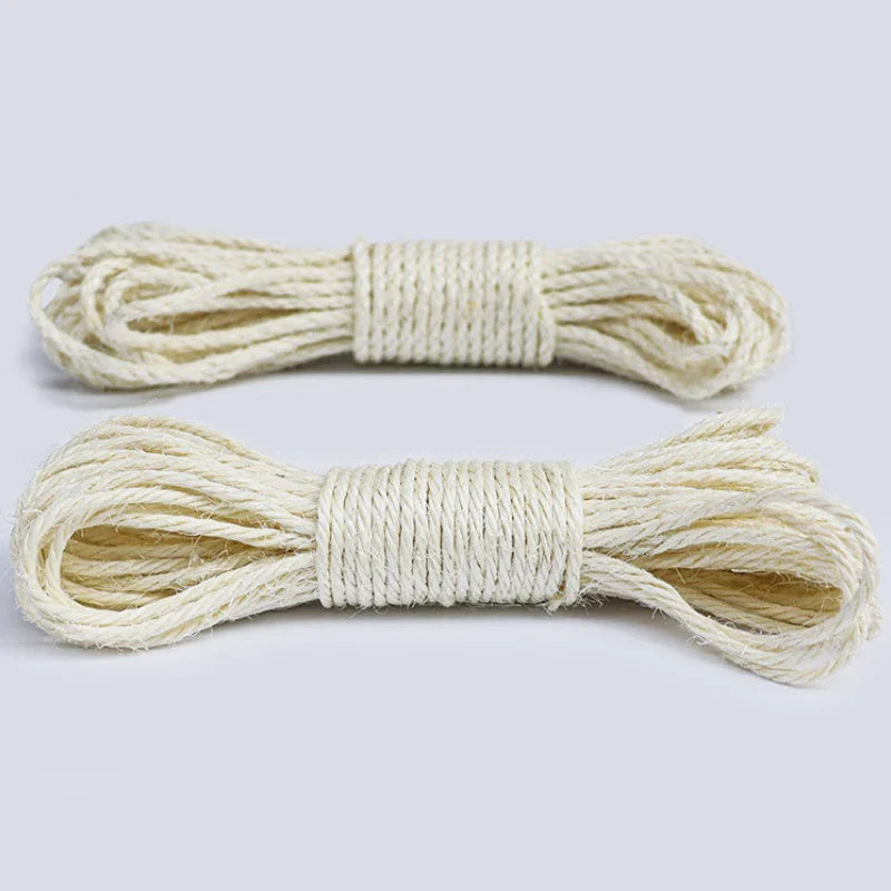 Natural Sisal Rope for Cat Scratching Post – 4mm/6mm x 10/20/50m (0.16/0.24in × 32.8/65.6/164ft) Bleached White for Cat Trees & Sofa Protection