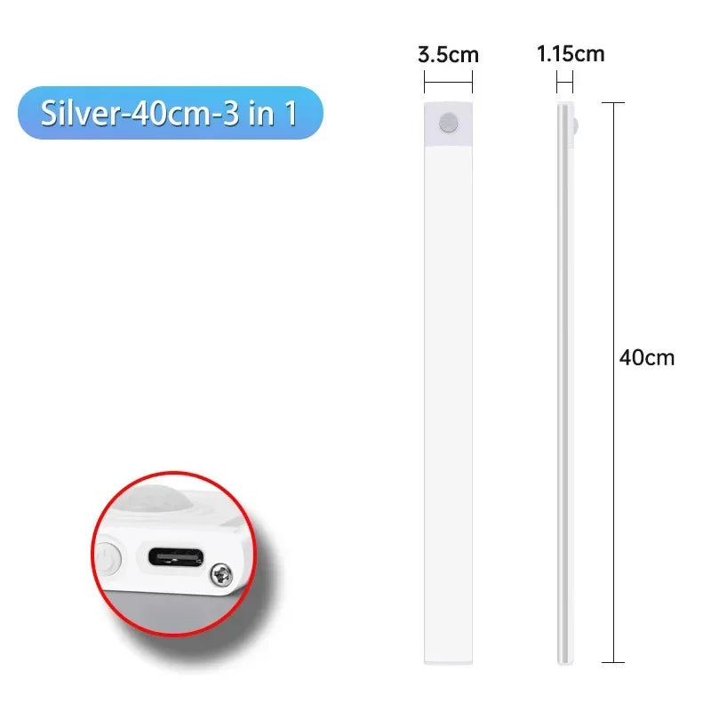 10-60cm Led Night Light Motion Sensor Under Cabinet Lights Thin Rechargeable Wireless Lamp for Kitchen Cabinet Bedroom Lighting