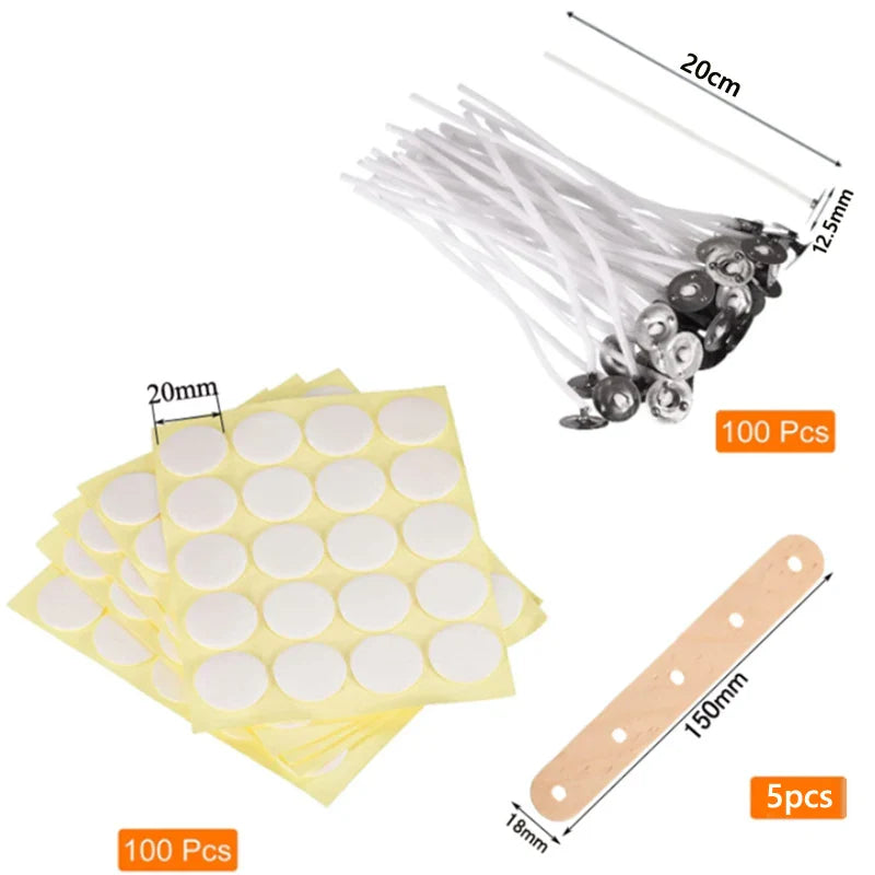 100-Pack Waxed Cotton Candle Wicks with Stand and Tabs, Smokeless Soy Wax-Core Candle Making Supplies