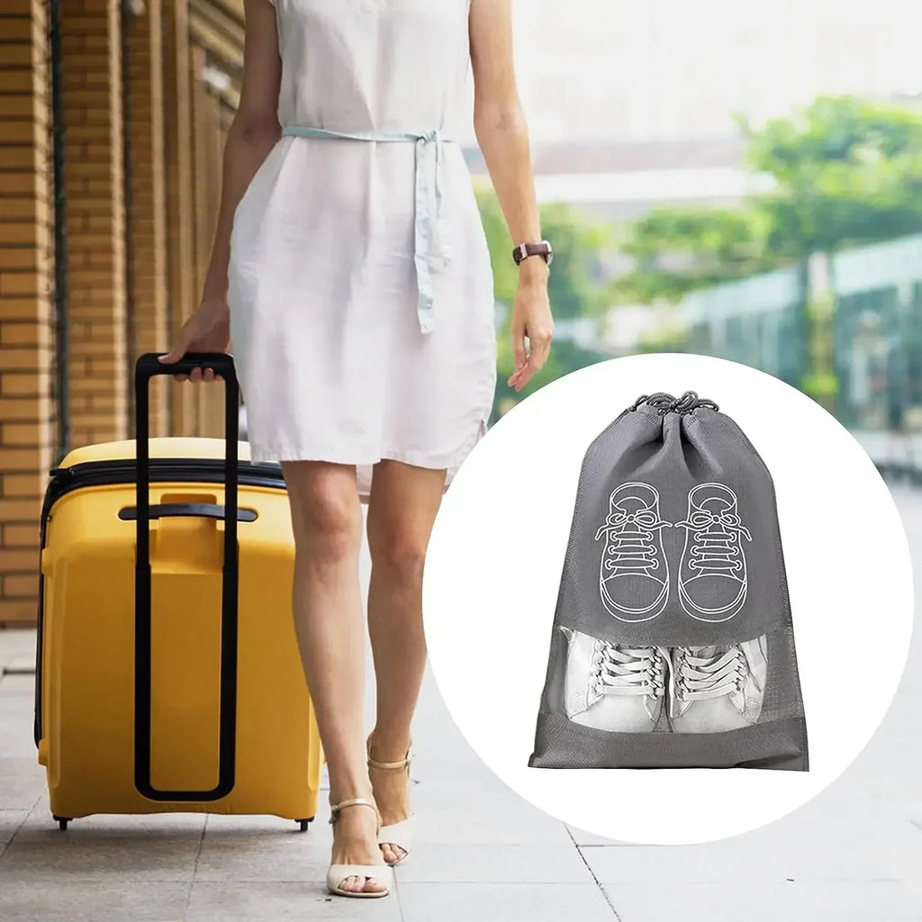 5/10-Pack Non-Woven Drawstring Shoe Bags — Dust-Proof Travel Shoe Storage Organizer (36×27 cm / 14.2×10.6 in; 44×32 cm / 17.3×12.6 in)