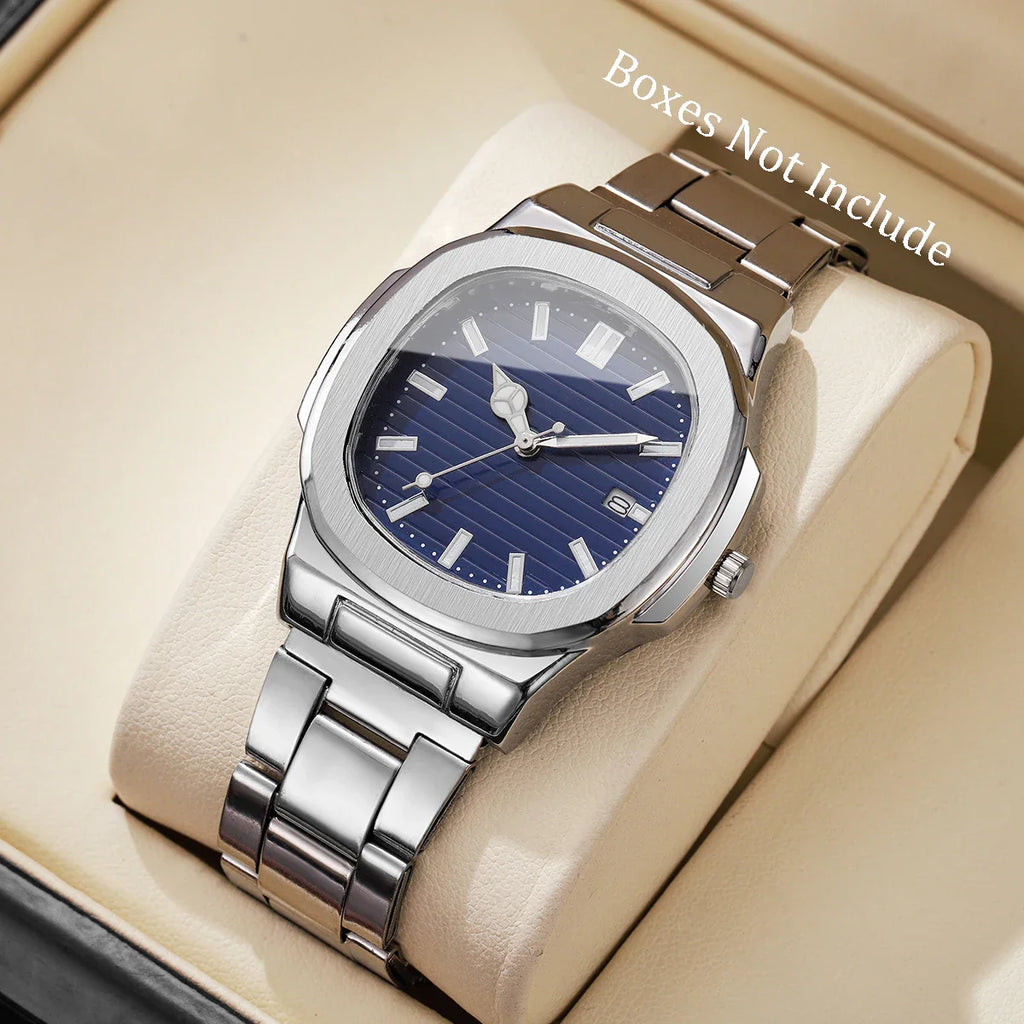 Men's Square Dial Quartz Watch with Date – Alloy Strap Business Dress Watch