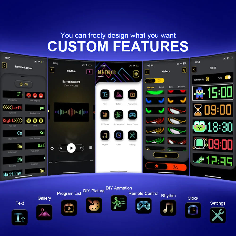 Bluetooth APP LED Scrolling Sign for Car & Truck Windshield — Flexible RGB Matrix Devil Eyes Display