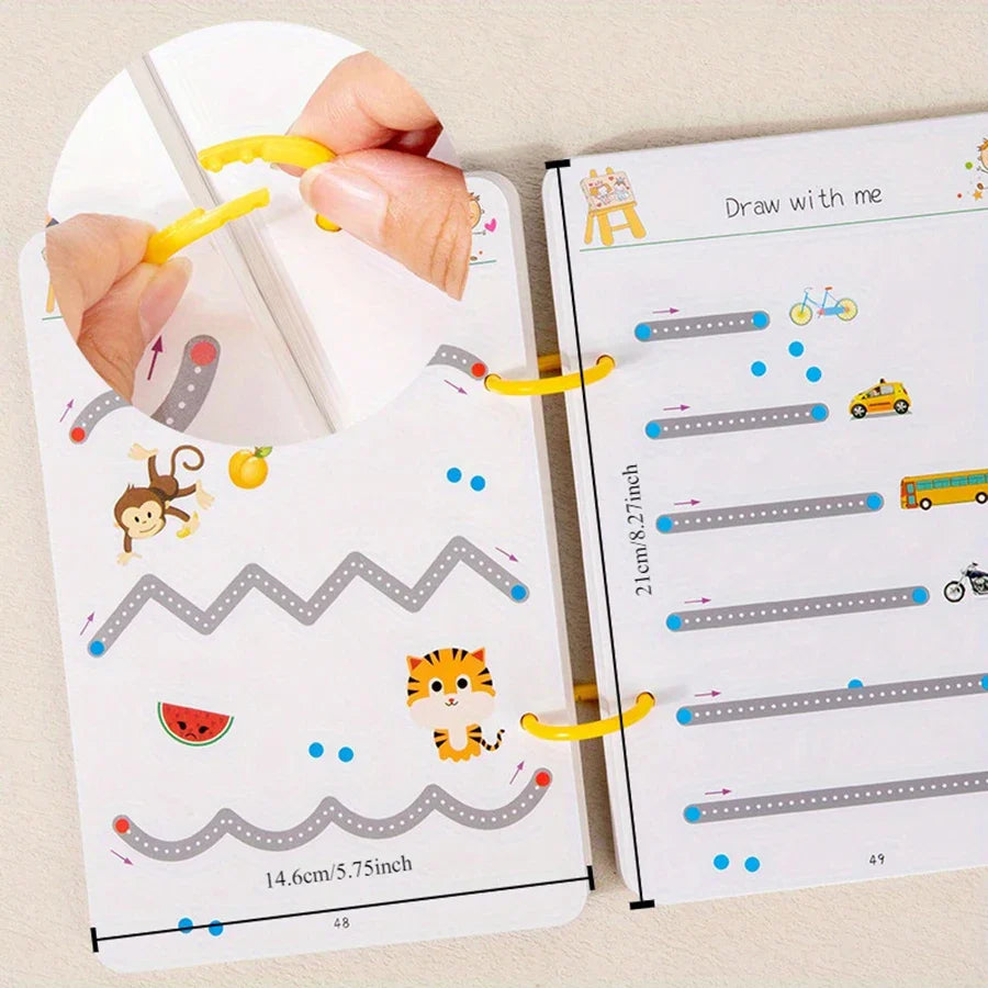 Toddler Pen Control Tracing Workbook Reusable Writing & Drawing Practice Book for Kids Ages 3-14+