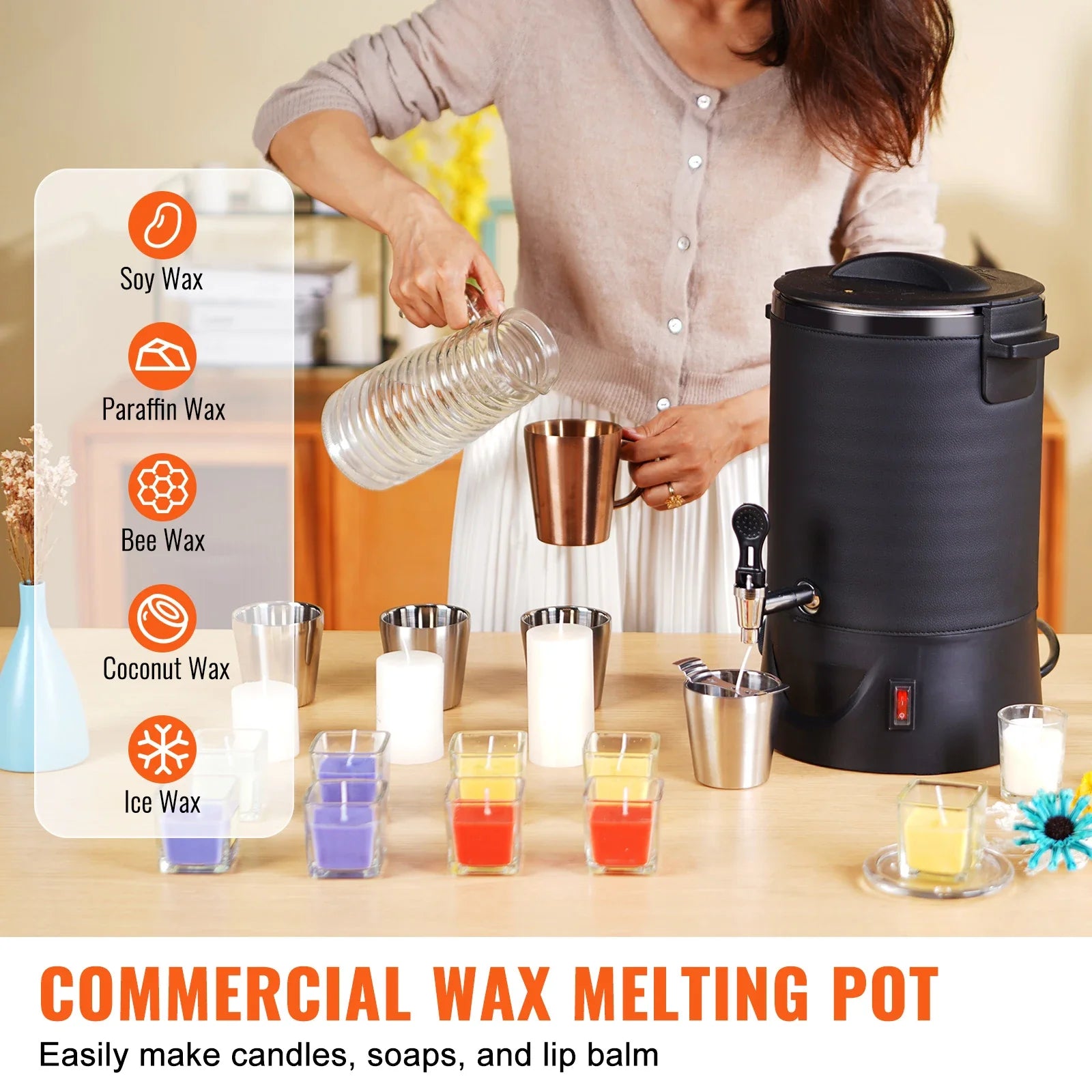 6.5L (10 lb) Electric Wax Melter for Candle Making - Stainless Steel Wax Melting Pot with Pour Spout & 9-Level Temp Control