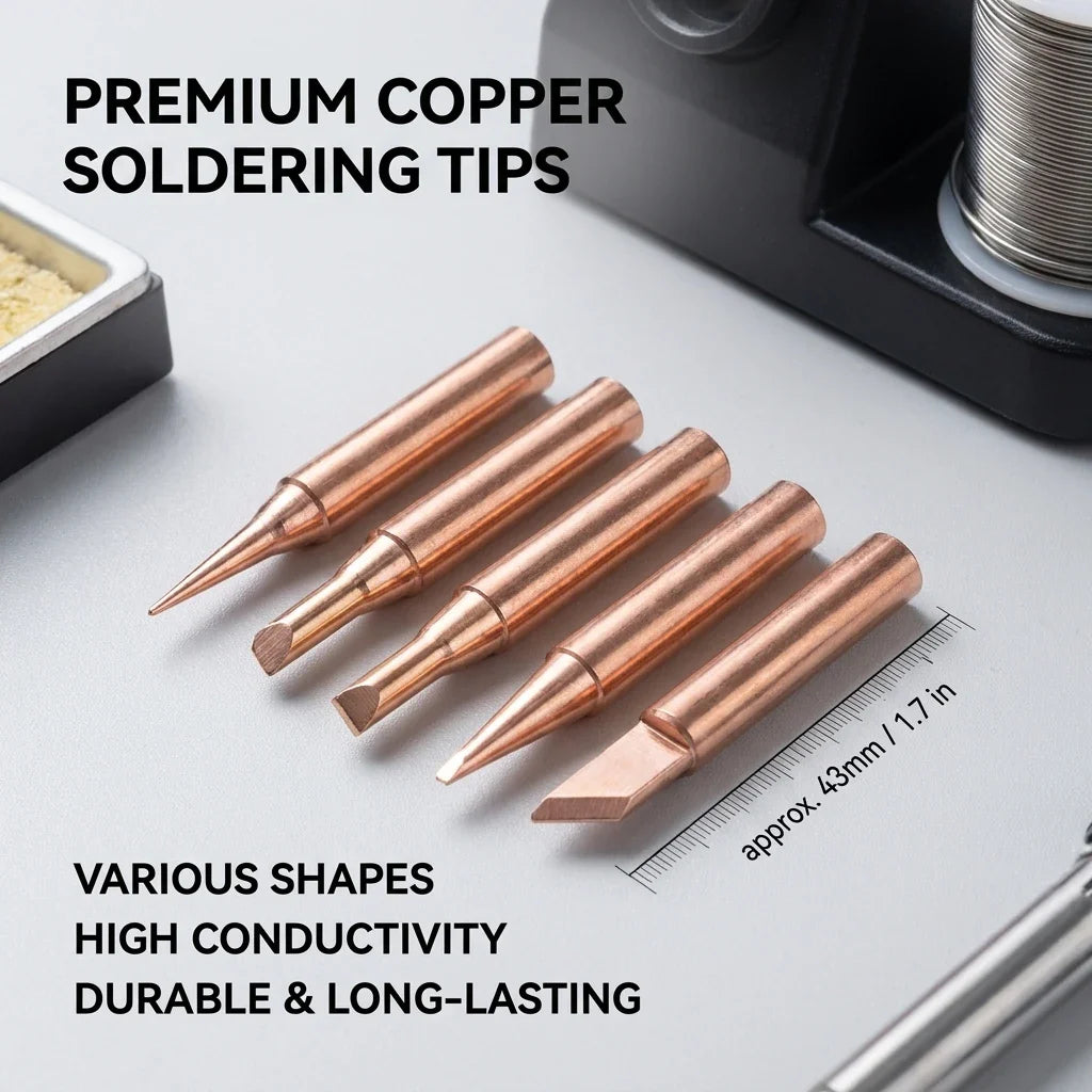 5-Pack Pure Copper Soldering Iron Tips – Lead-Free DIY Electronics Repair Tips for Electric Soldering Irons