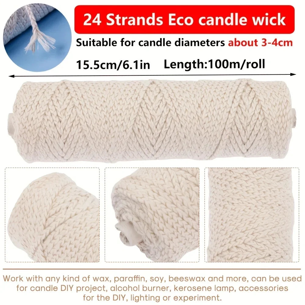 100 m (328 ft) Cotton Candle Wick Roll – Eco-Friendly Square Braided Wicks for DIY Candle Making & Handmade Candles