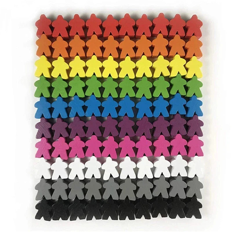 100 Wooden Meeples 16mm (0.63 in) 14-Color Board Game Pawns Replacement Set
