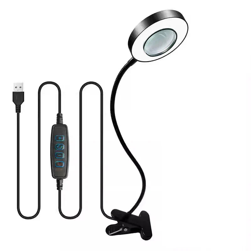 10X Magnifying Glass with 3.7 in (94 mm) Glass Lens LED Light — 3-Color Adjustable Desk Clamp Magnifier with Flexible Gooseneck for Reading, Nail Art & Crafts