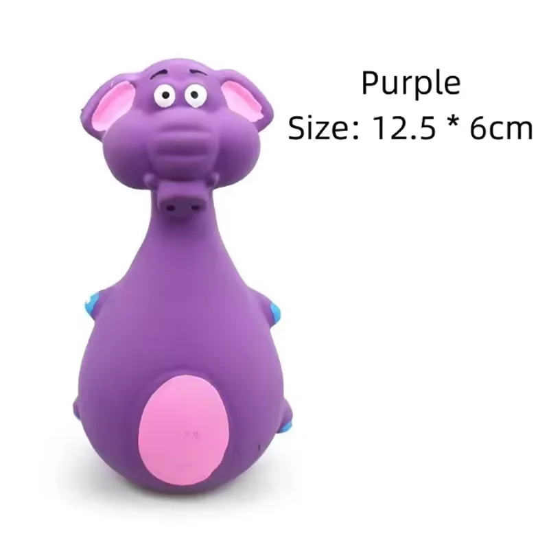 1-Pack Round-Bellied Cartoon Squeaky Dog Toy - Bite-Resistant Latex Rubber, Purple Elephant / White Cow / Brown Options