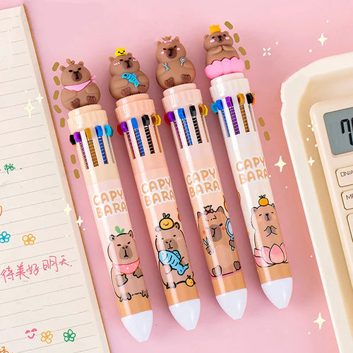 10-Color 0.5mm Gel Ink Pens Capybara Kawaii Multi-Color for School & Office