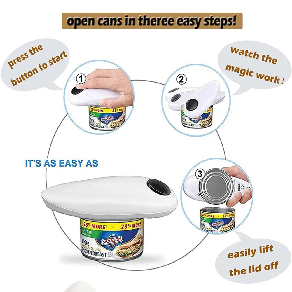 Automatic Electric Can Opener One-Touch Battery Operated Smooth-Edge Portable Can & Bottle Opener for Kitchen & Bar