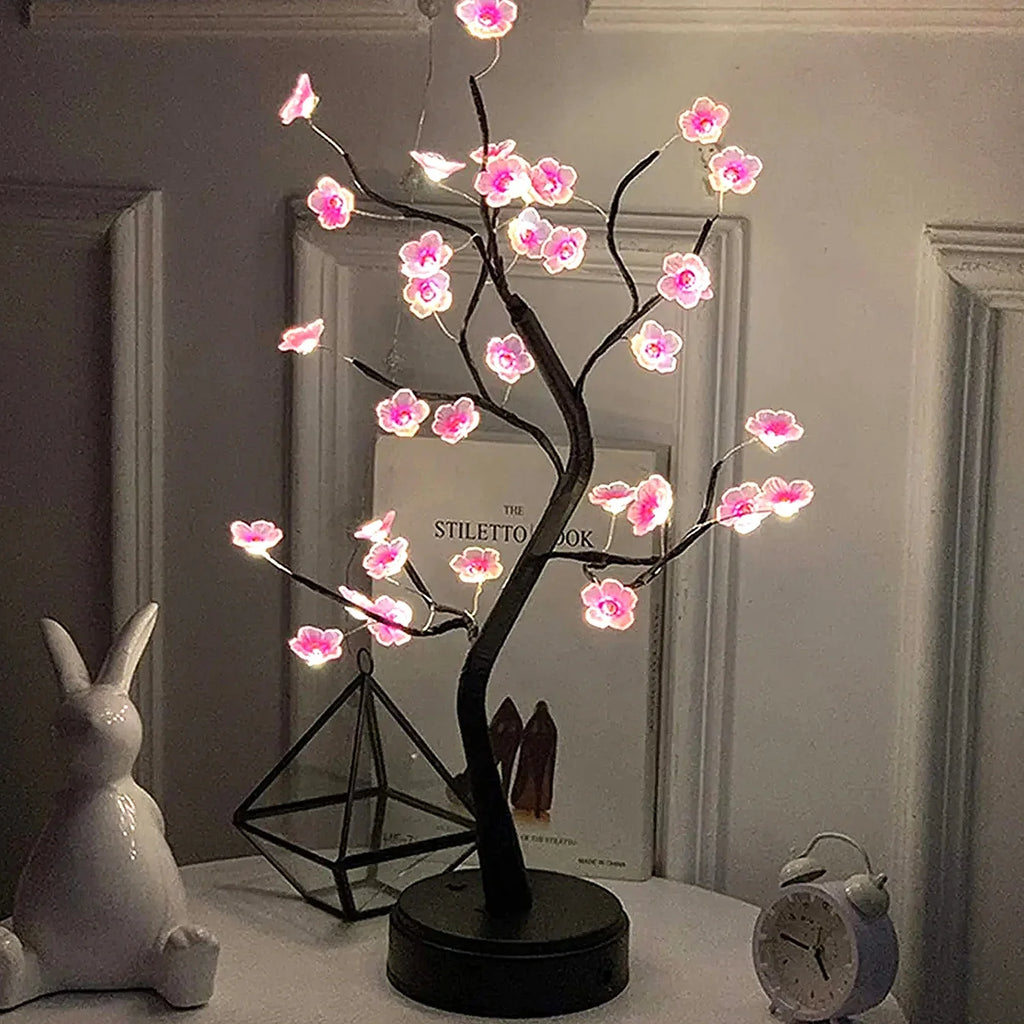 Cherry Blossom Bonsai LED Table Lamp – USB or Battery Powered Touch Night Light, 50 cm (19.7 in) Desktop Decor