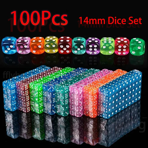 100-Pack 6-Sided Dice 14mm D6 Acrylic Rounded-Edge Transparent Dice for Board Games & DnD