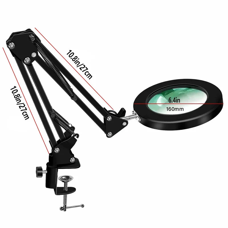 10X Magnifying LED Desk Lamp — 64 LED USB-Powered Magnifier with 3-Color Lighting, Adjustable Clamp for Soldering, Repair, Crafts & Skincare