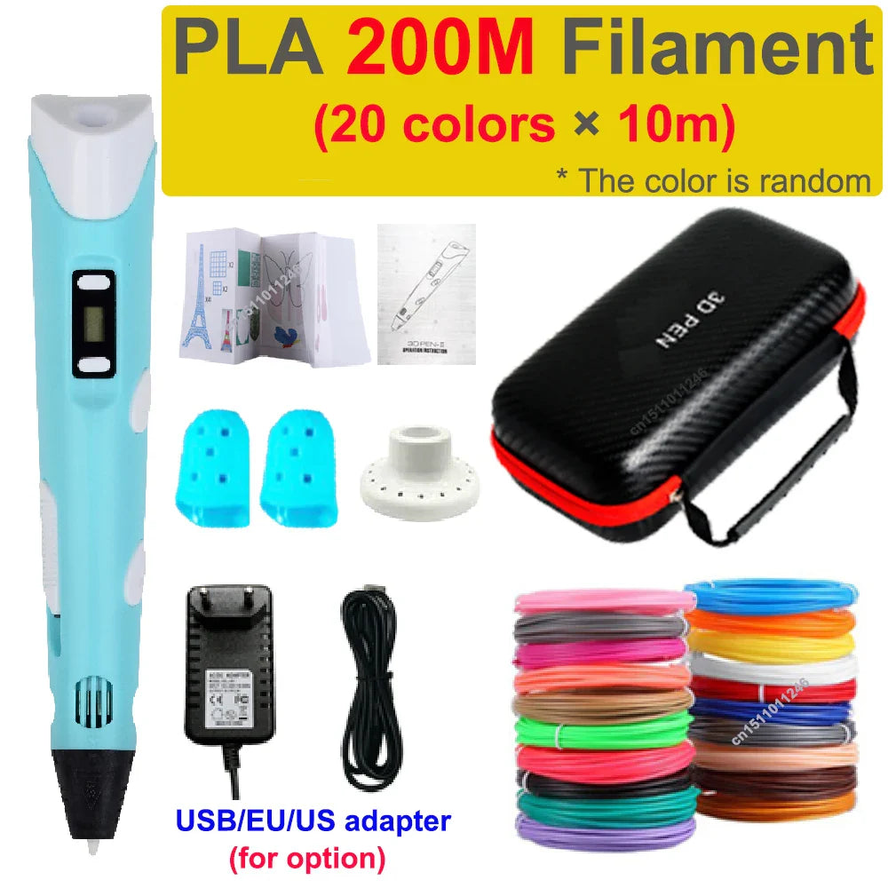 3D Printing Pen for Kids with Travel Case — PLA 1.75mm Filament, LED Display, Adjustable Temp & Speed, DIY Drawing Gift