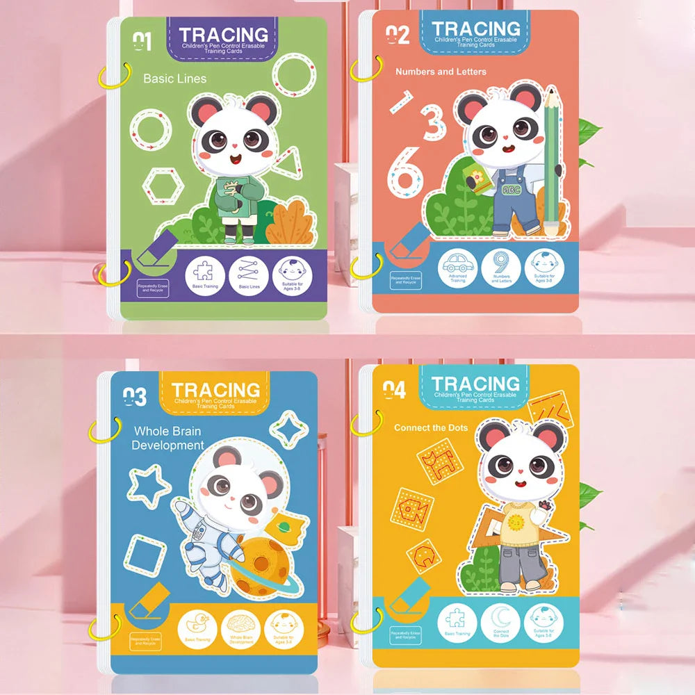 Reusable 34-Page Kids Workbook with Erasable Pen — Early Writing & Drawing Practice, Pen Control Training, Educational Gift