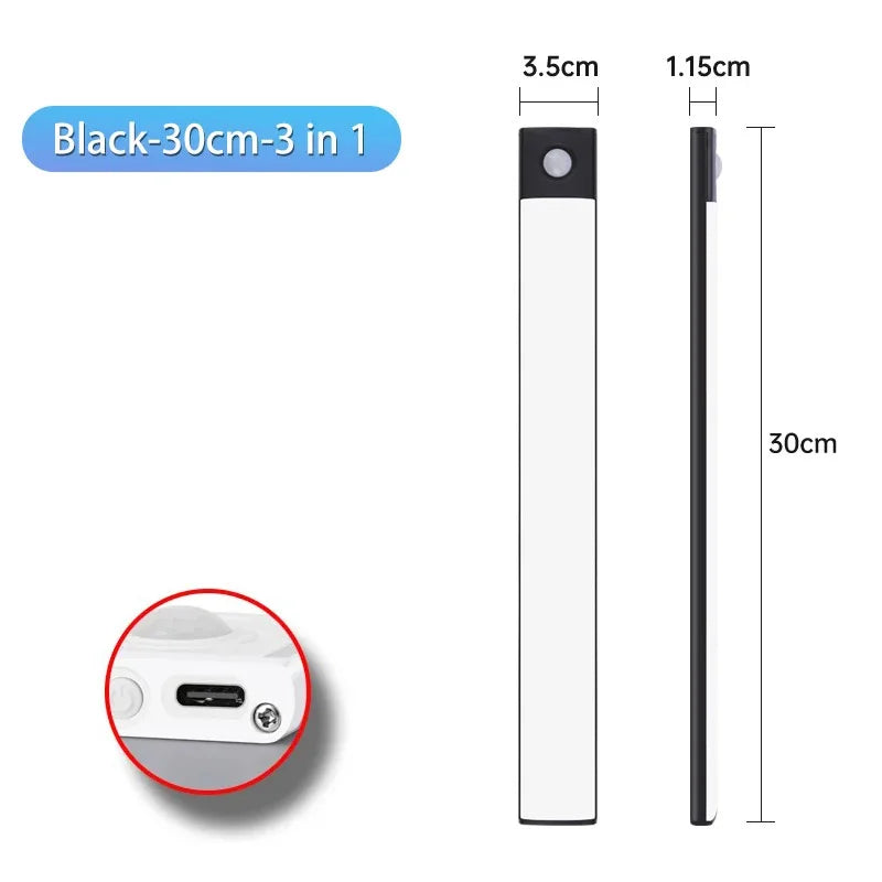 10-60cm Led Night Light Motion Sensor Under Cabinet Lights Thin Rechargeable Wireless Lamp for Kitchen Cabinet Bedroom Lighting