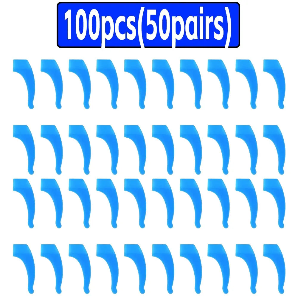 100-Pack Silicone Anti-Slip Eyeglass Ear Hooks Temple Tips – 33 x 10 mm (1.3 x 0.39 in)
