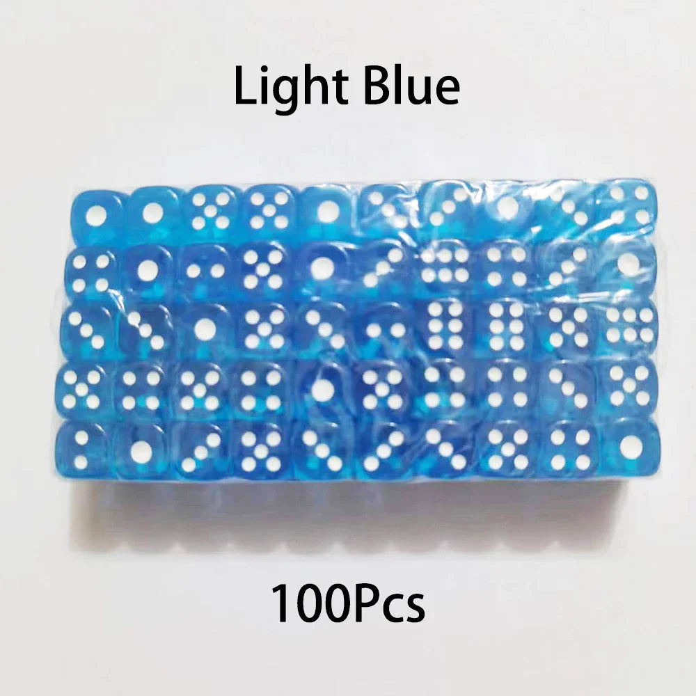 100-Pack 6-Sided Dice 14mm D6 Acrylic Rounded-Edge Transparent Dice for Board Games & DnD