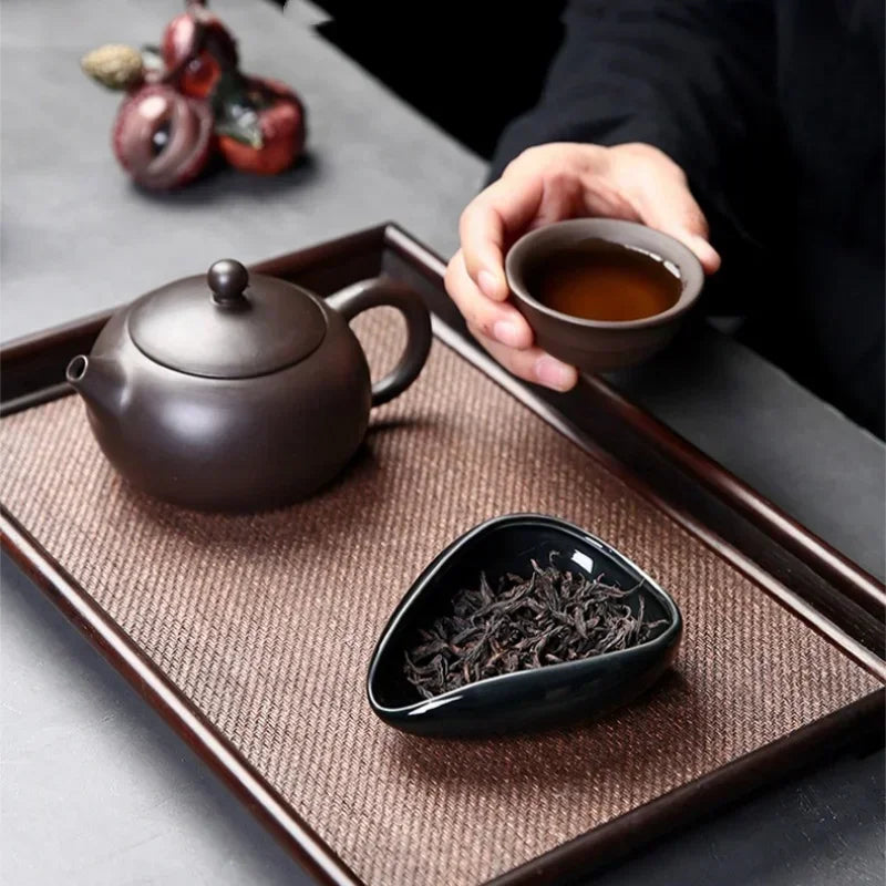 Ceramic Coffee Bean Measuring Cup & Dosing Tray - Coffee Powder Weighing Scoop for Home and Cafe (Black/White)