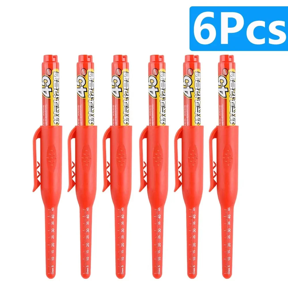 10-Pack 45mm Waterproof Permanent Marker Pens – Long-Head Quick-Dry for Woodworking & Construction, Deep-Hole Marking, Non-Toxic Black Red Blue
