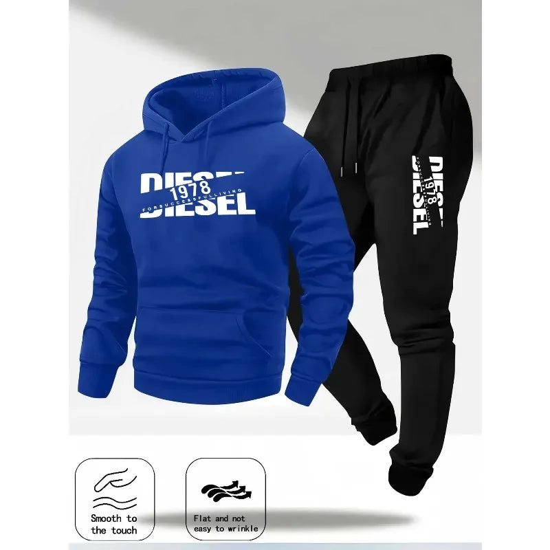 Men's Hooded Tracksuit Two-Piece Set – Casual Hoodie & Pants for Autumn/Winter