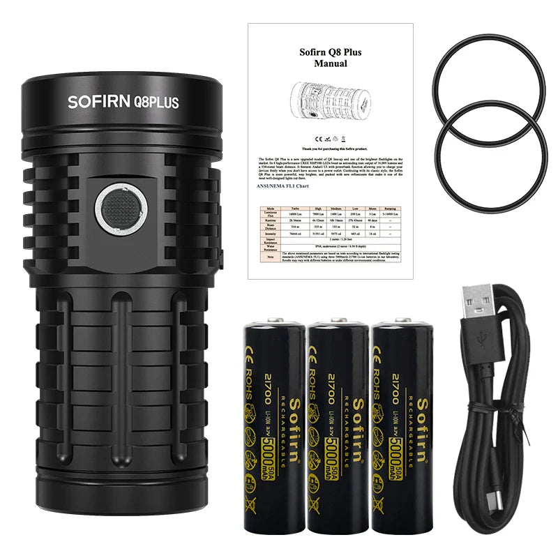 Super Powerful 16000 Lumen LED Flashlight — USB-C Rechargeable, IP68