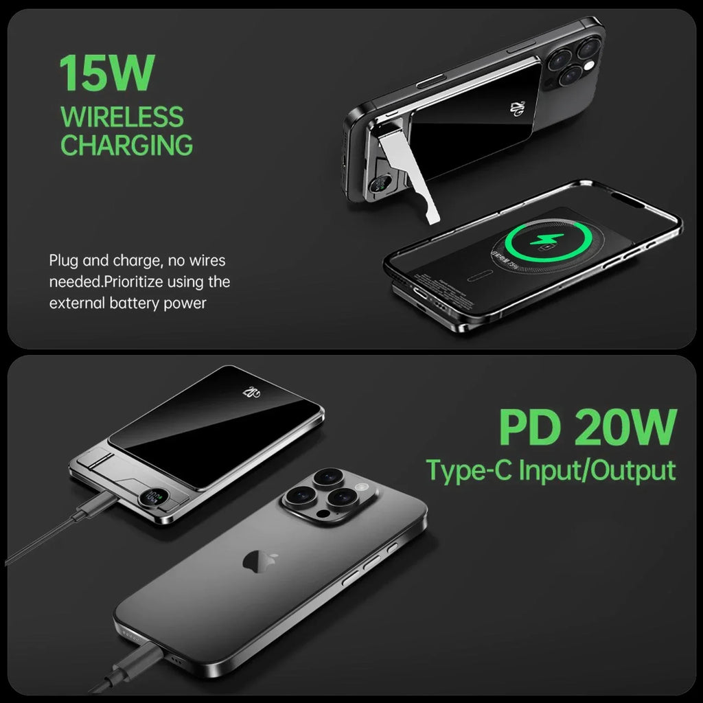 Magnetic Wireless Power Bank 10000mAh — 20W Fast Charging Portable Battery (Also 5000mAh) for Magnetic-Compatible Phones