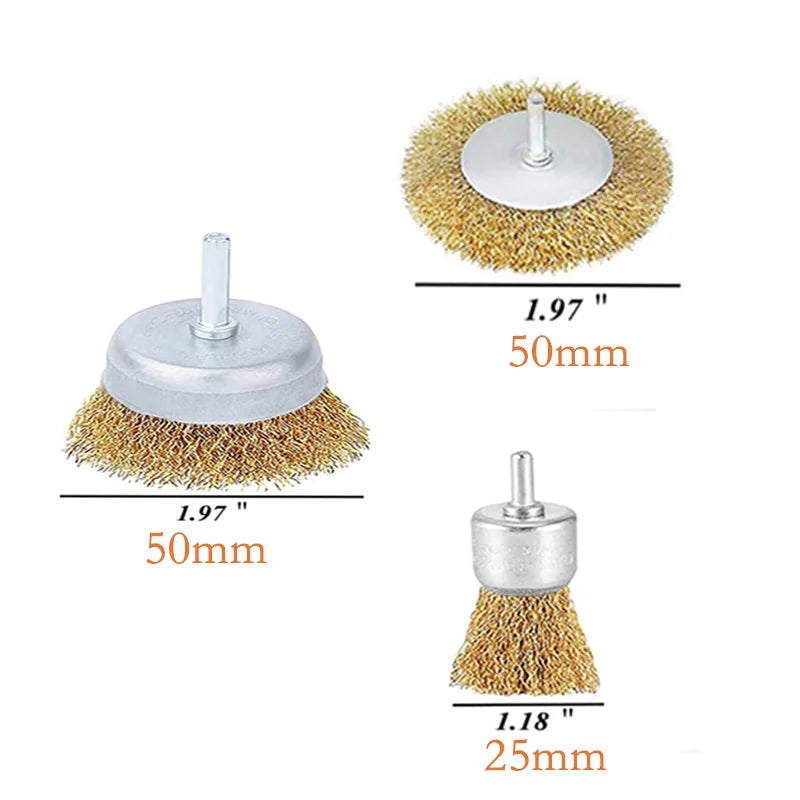 10-Pack Coarse Crimped Cup Wire Brushes for Drill – 1/4 in (6.35 mm) Shank, Steel Wire