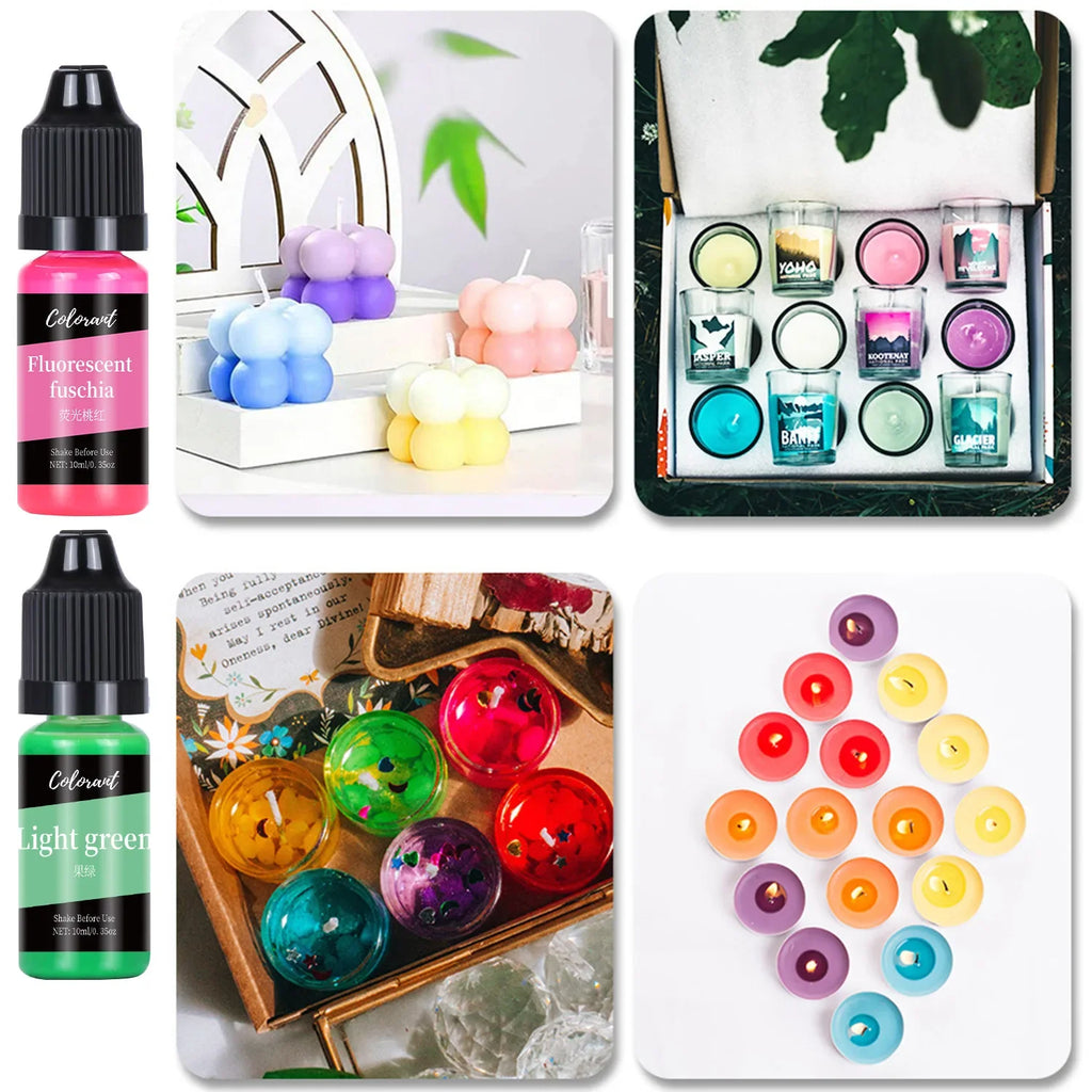 Candle Dye Liquid Colorant Kit – Pigment Set for DIY Candles & Soap, Compatible with Soy Beeswax Gel Paraffin (10ml / 5ml Bottles)