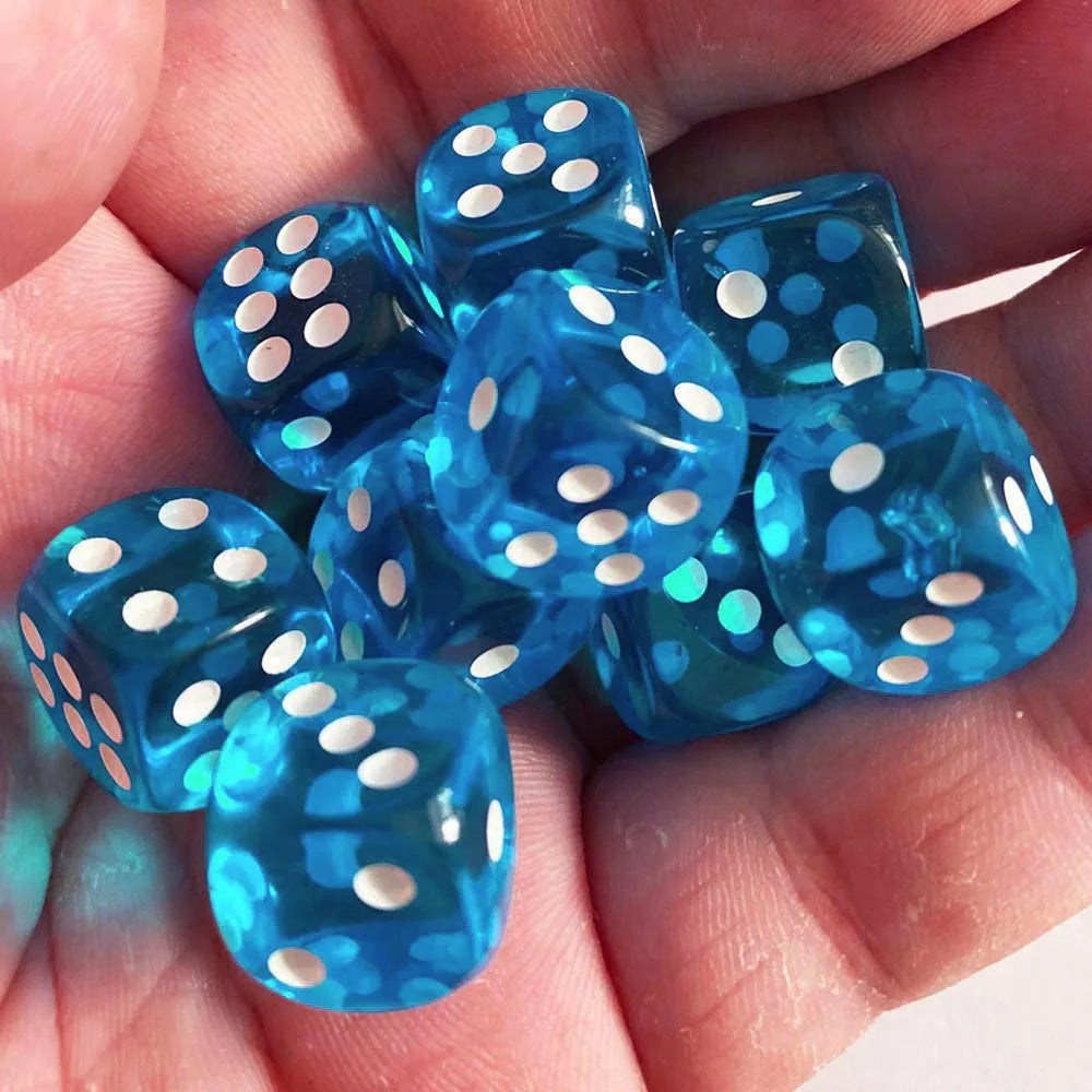 10-Pack 14mm (0.55 in) Transparent Acrylic Dice Rounded Corner Multi-Color Game Dice