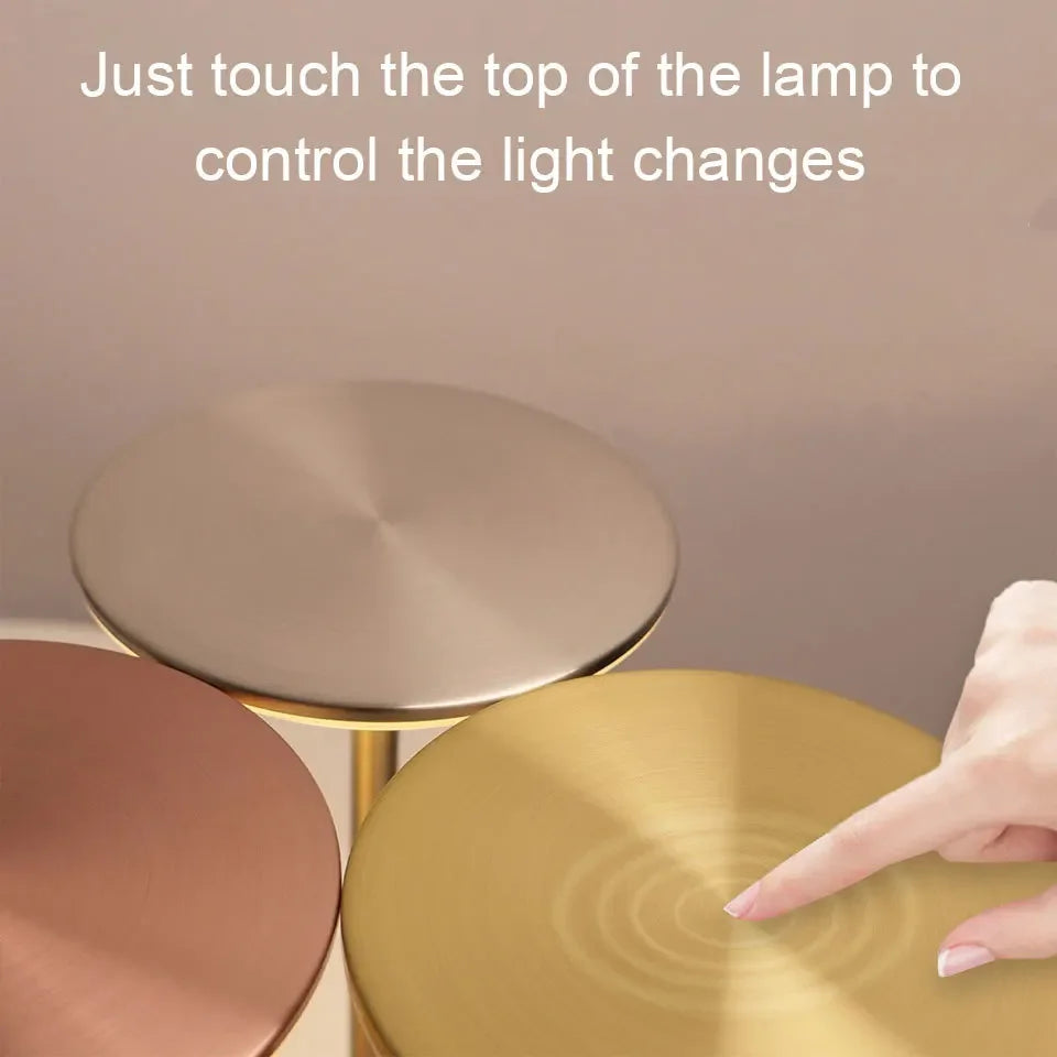 LED Touch Desk Lamp, Rechargeable Dimmable Metal & Crystal Table Light — 3-Color Portable USB for Office Bedroom Living Room