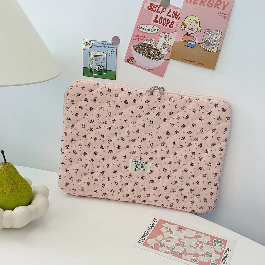 Flower Print Quilted Laptop Sleeve — 11–15 Inch, Padded