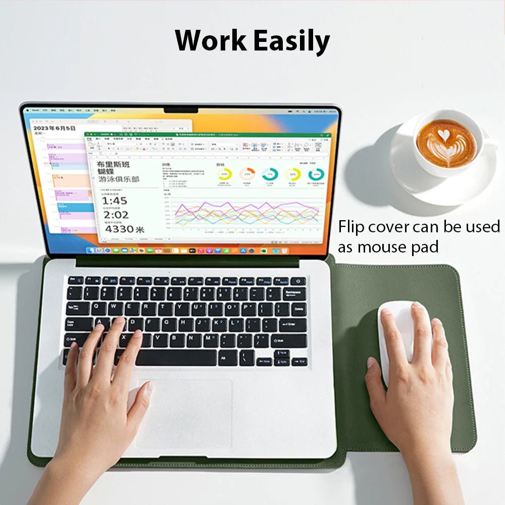 Waterproof PU Laptop Sleeve 11–16 Inch with Convertible Mouse Pad