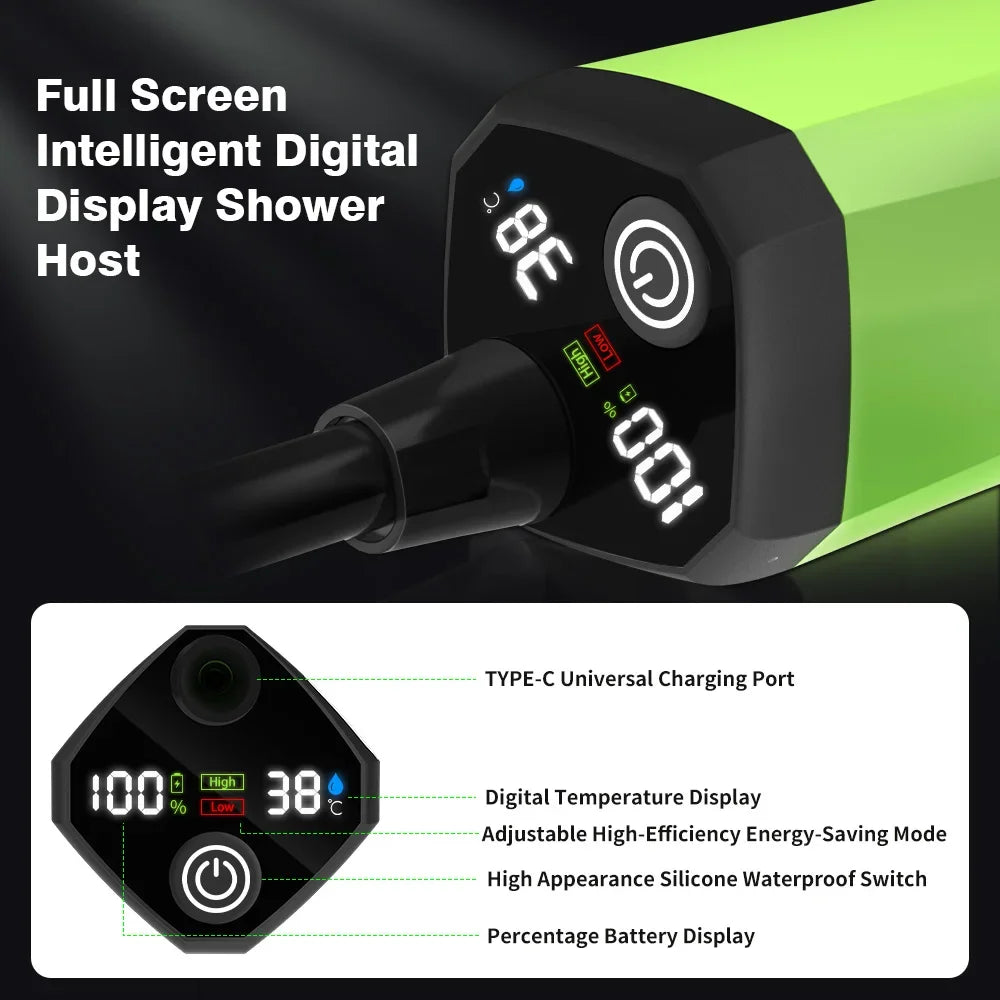 Portable 6000mAh Camping Shower Pump - Rechargeable RV Outdoor Shower Kit with Digital Display
