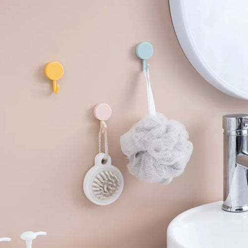 10-Pack Self-Adhesive No-Drill Wall Hooks 2.8 x 5 cm (1.1 x 2.0 in) Strong Plastic Coat Towel Hangers for Bathroom Kitchen Door