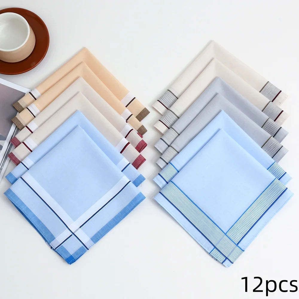 12-Pack Men's Pure Cotton Handkerchiefs Classic Plaid Pocket Squares for Suits & Wedding Favors